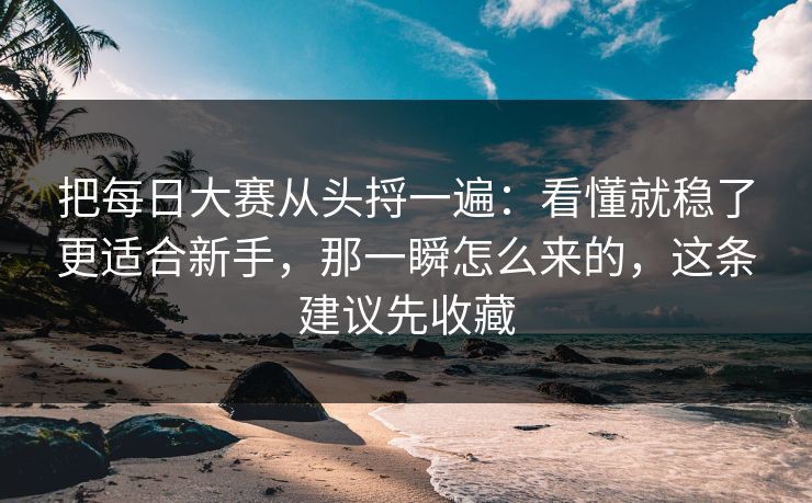 把每日大赛从头捋一遍:看懂就稳了更适合新手,那一瞬怎么来的,这条建议先收藏